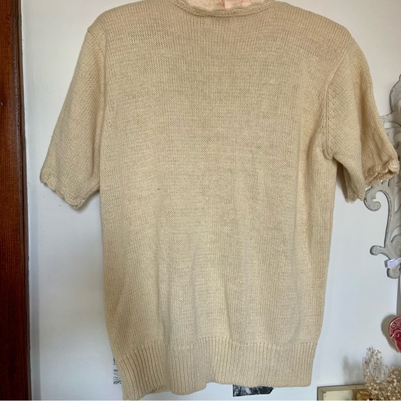 Vintage eva  embedded floral cream cardigan sweater top - Picture 8 of 8